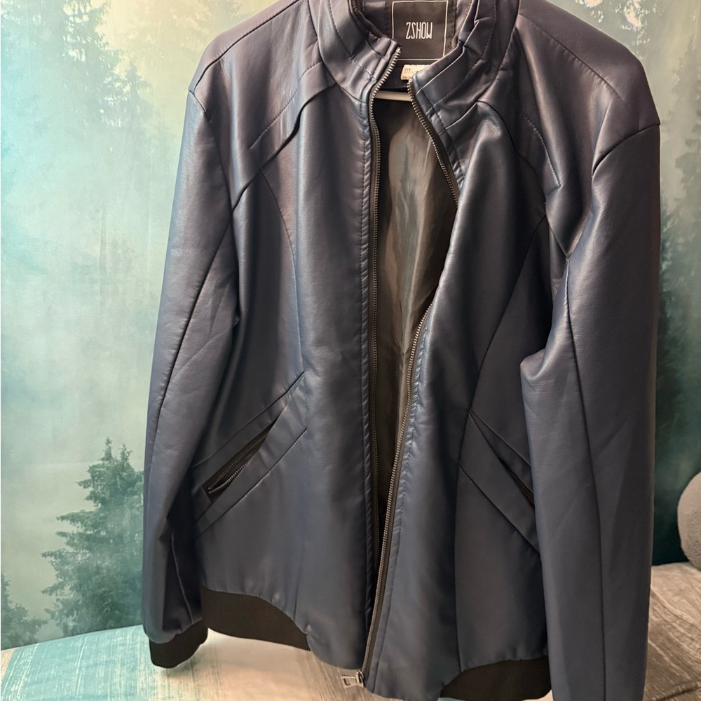 Zshow Men's Pleather Jacket Blue Size Large